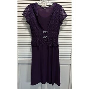 Jubi USA Purple Fit Flare Short Sleeve Lace Top Dress Size Sm Scoop Rhinestone